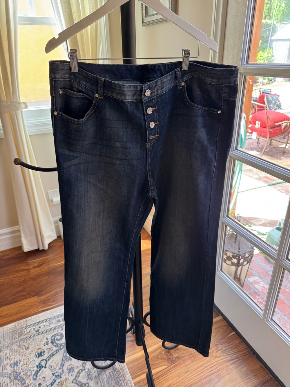 INC WOMAN Dark Blue Denim Jeans Classic Button Fly 18W zirconia buttons
